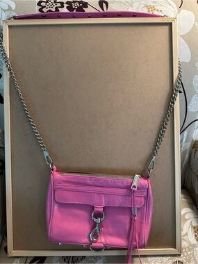 Bubble Gum Pink Leather Rebecca Minkoff Crossbody Shoulder Bag with Chain Strap